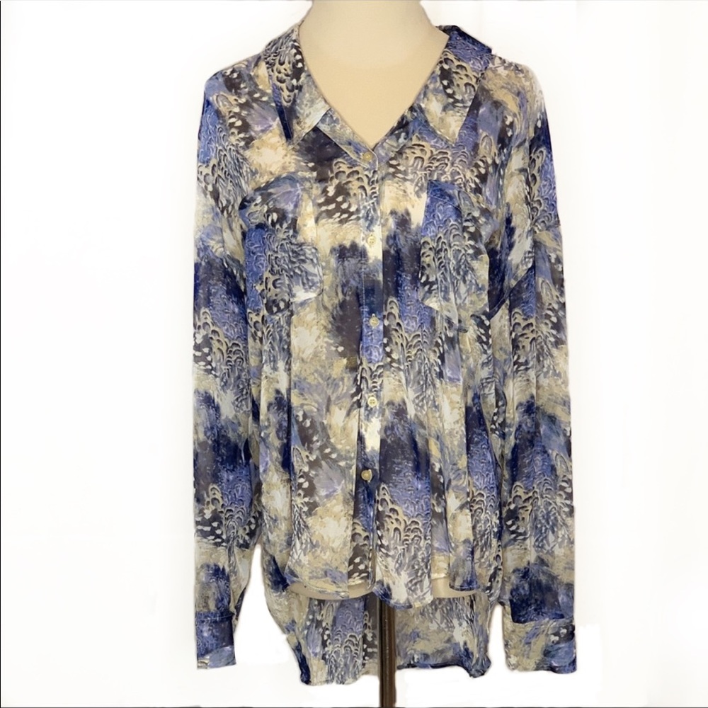 Free People Blue and Cream Blouse